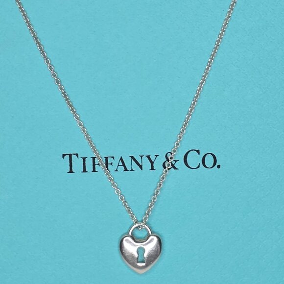 Tiffany & Co. 925 Sterling Silver Heart Lock Charm 16  Tiffany & Co.  Heart Keyhole Padlock Pendant on 16\
